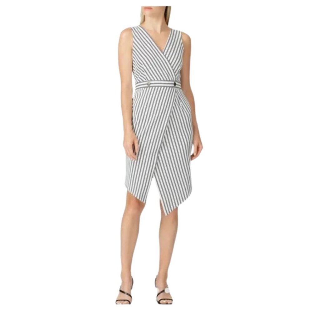 Hutch Dixie Striped Sheath Dress Sleeveless V-Neck White Black Plus Size 1X